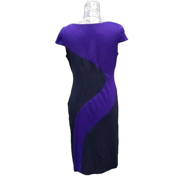 Liz Claiborne Purple Black Color Block Cap Sleeve Business Casual Sheath Dress - Picture 7 of 11